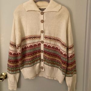 Tiara brand 90’s retro vintage cottage core cream colorful knit sweater size xl